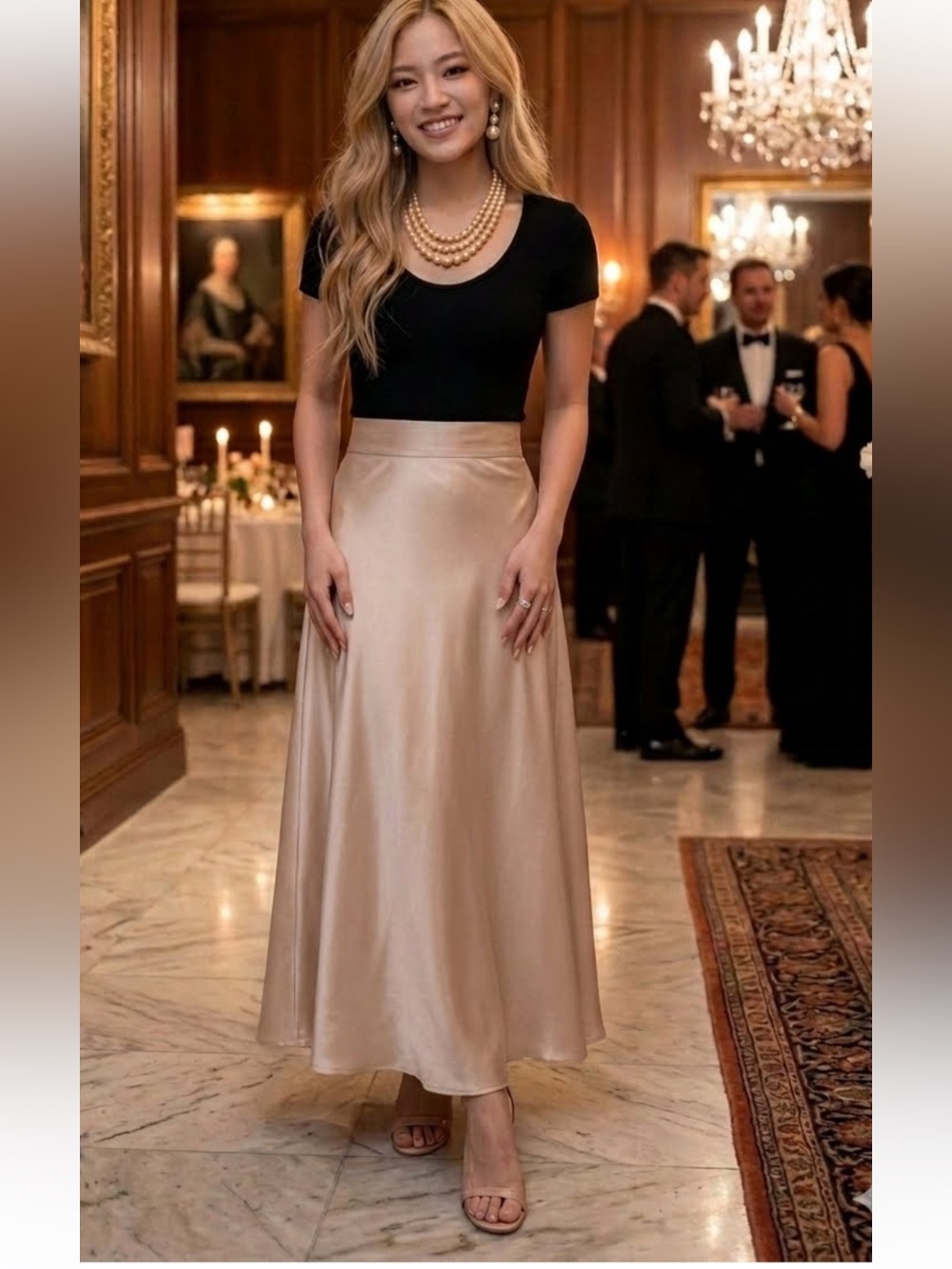 Black Label by Chico’s Champagne Satin A-Line Maxi Skirt Size 12 New - Picture 11 of 11